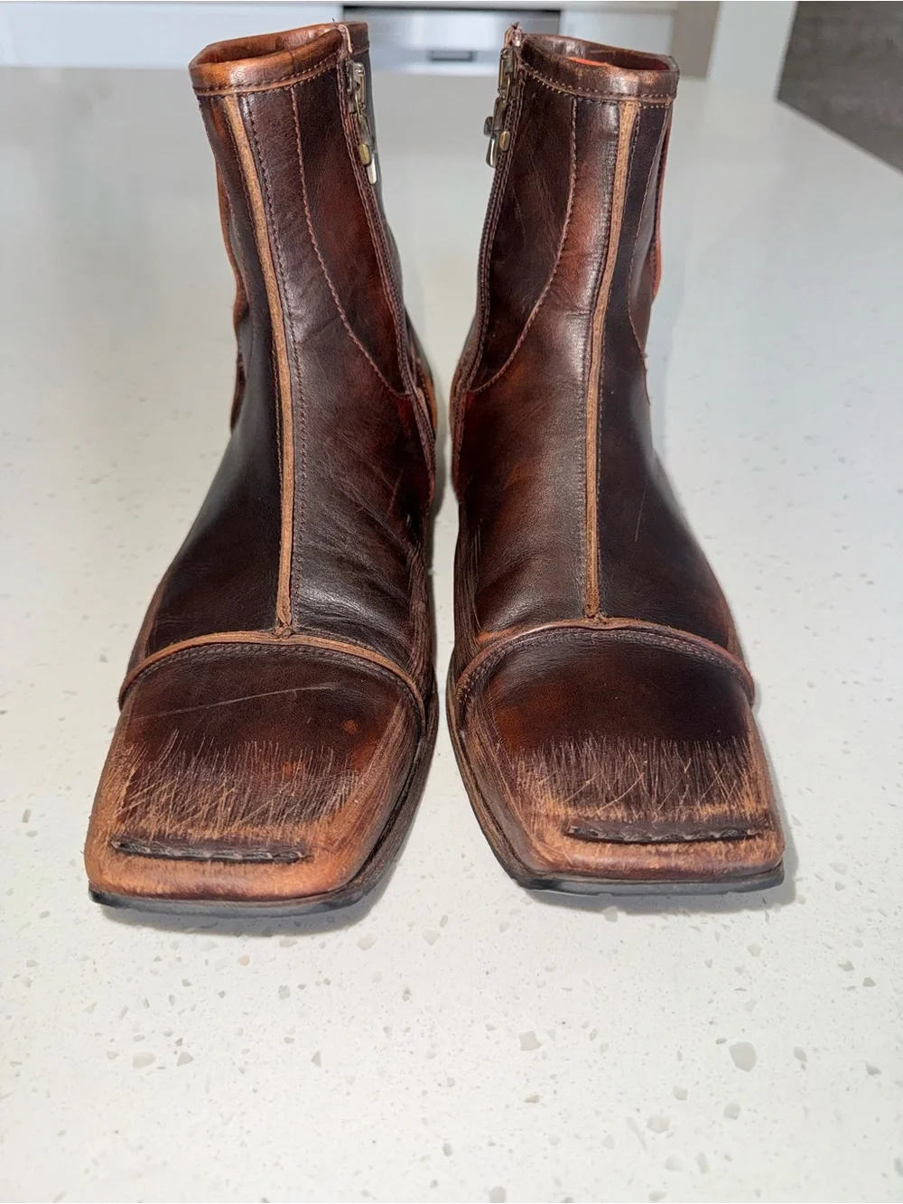 Vintage Mark Nason “Capone” Distressed Brown Leather Chukka Boots with Side Zips